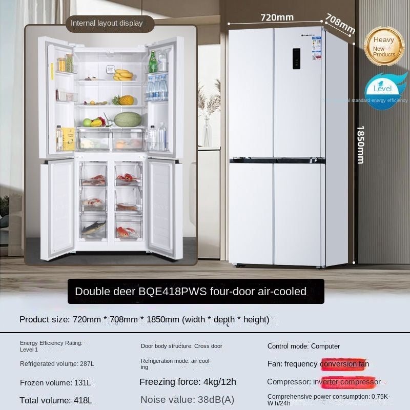 SONLU Double-Door Refrigerator Air Cooling Frostless First-Class Double Frequency Conversion Cross Door Ultra-Thin Household Large Capacity Pure Odor Antibacterial