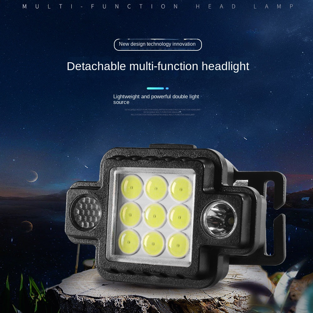 Work Light Cob Magnetic Suction Headlight USB Charging Fishing Night Running Riding Red Blue Light Warning Multifunctional Outdoor Light