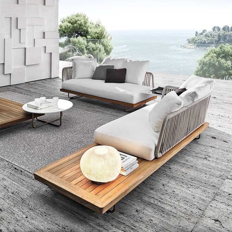 Outdoor Sofa Courtyard Sunscreen and Waterproof Rattan Chair Outdoor Terrace Garden Rattan Teak Furniture Balcony Leisure Combination