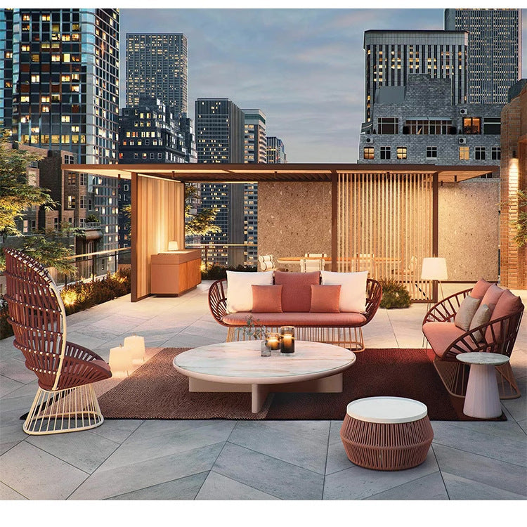 Nordic Rattan Sofa Outdoor Courtyard Villa Leisure Rattan Lounge Chair Waterproof Sunproof Hotel Homestay Furniture Set