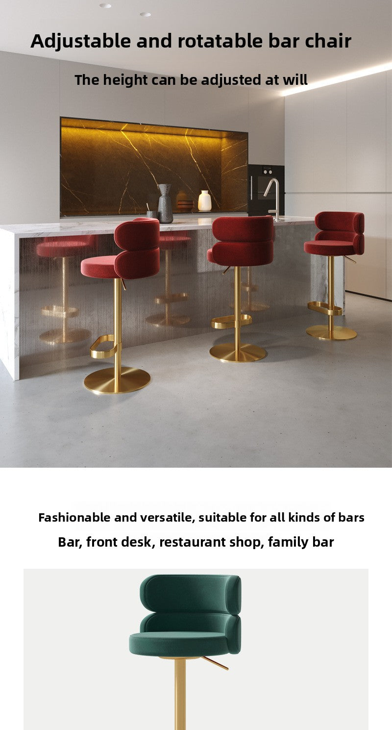 Light Luxury Metal High-End Bar Stool with Adjustable Height, Swivel Backrest, Suitable for Home and Bar Use, High-End Bar Stool Chair