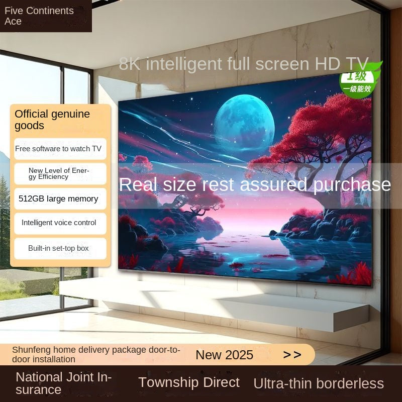 2025 New Model Ace Frameless 8K Genuine TV 100inch WiFi 85-inch 75 Ultra-thin 65 Home Use 55 LED