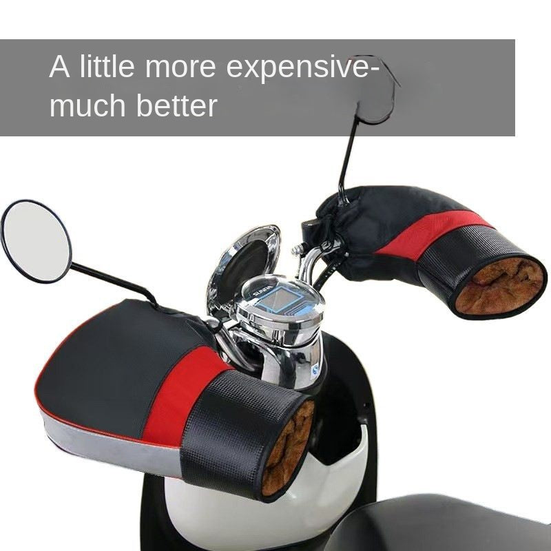 Electric Bike Handlebar Covers Warm Thickened Handlebar Protectors Winter Electric Bike Handlebar Covers Fleece-Lined Men's Electric Bike Waterproof Windproof Reflective