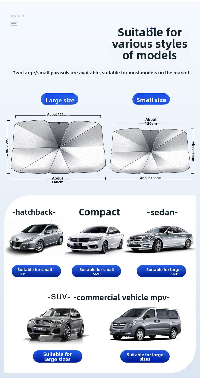 Car Titanium Silver Cloth Sunshade Umbrella Heat Insulation Sunshade Windshield Folding Telescopic Sunshade Umbrella for Car