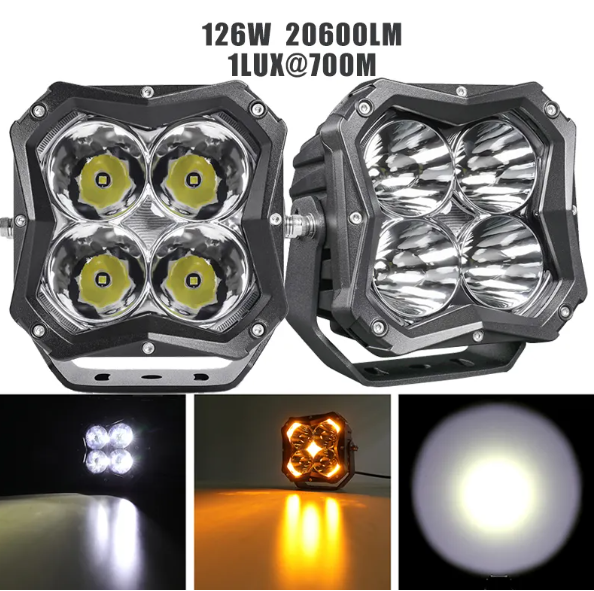 2024 Newest 5 Inch Cube Spot Driving Beam with Amber Backlit Off Road Led Ditch Light for Tacoma for 4runner