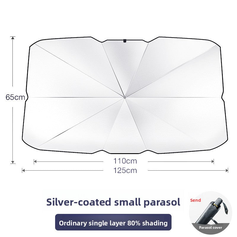 Car Titanium Silver Cloth Sunshade Umbrella Heat Insulation Sunshade Windshield Folding Telescopic Sunshade Umbrella for Car