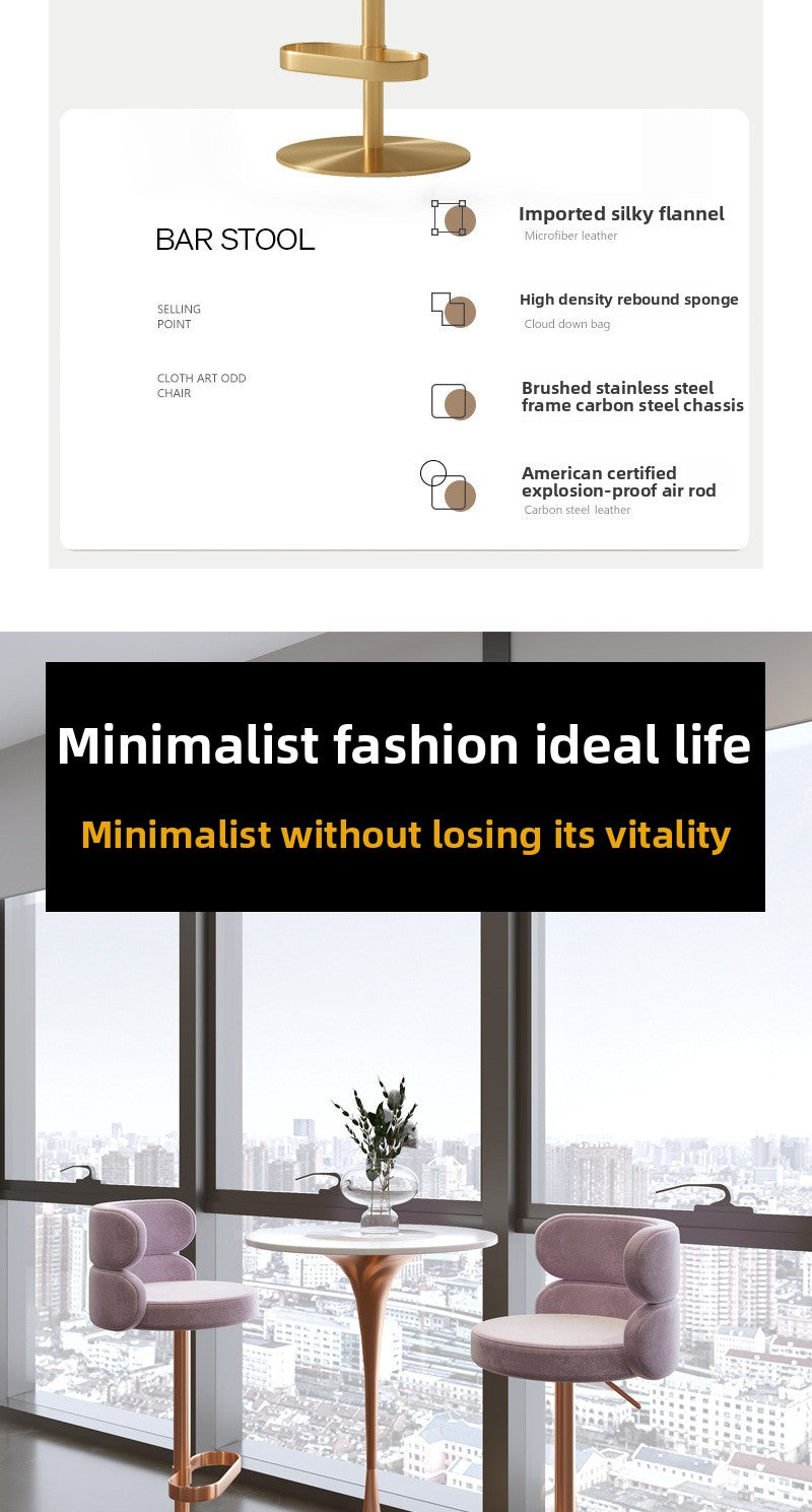 Light Luxury Metal High-End Bar Stool with Adjustable Height, Swivel Backrest, Suitable for Home and Bar Use, High-End Bar Stool Chair