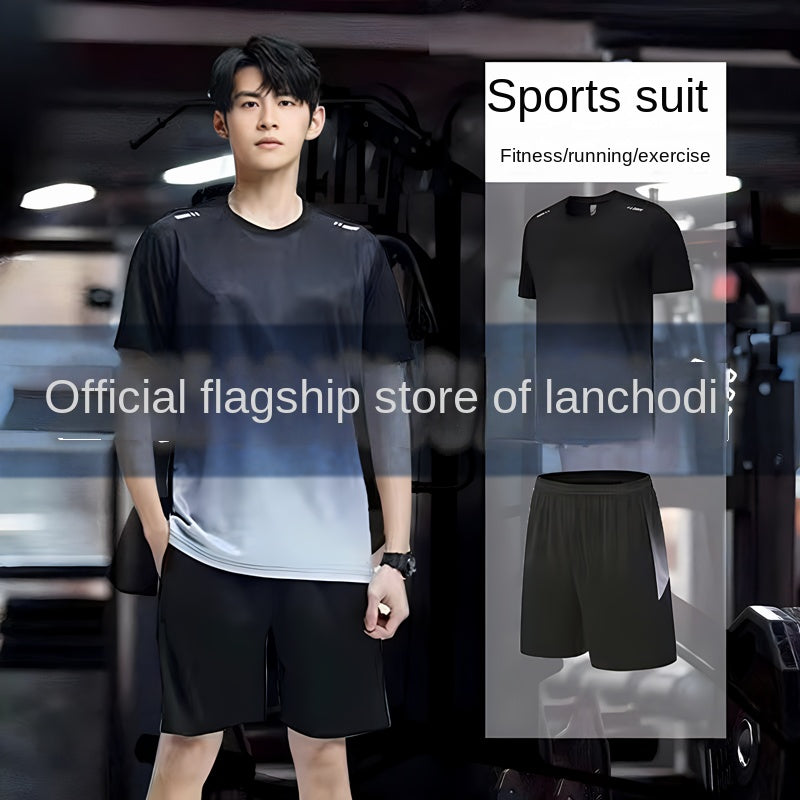 Sports Suit Men and Women Summer Silk Ice Quick-DryingTT-shirt Short Sleeve Basketball Training Fitness Clothes Morning Run Running Suit Equipment