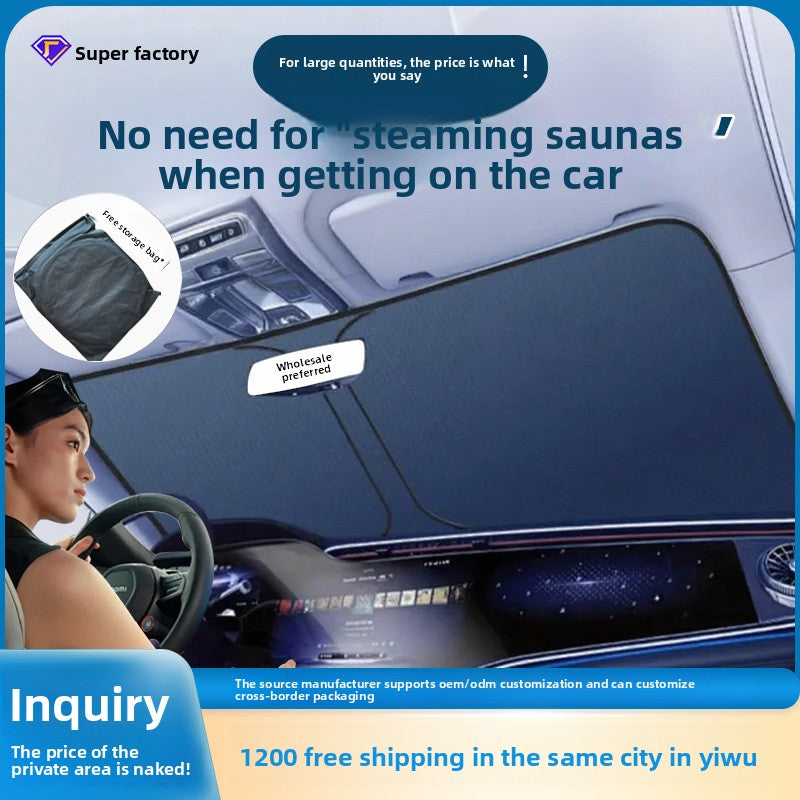 Summer Car Sunshade Silver Coated Cloth Sun Protection Car Heat Insulation Car Interior Anti-Glare Sunshade Curtain Front Sunshade