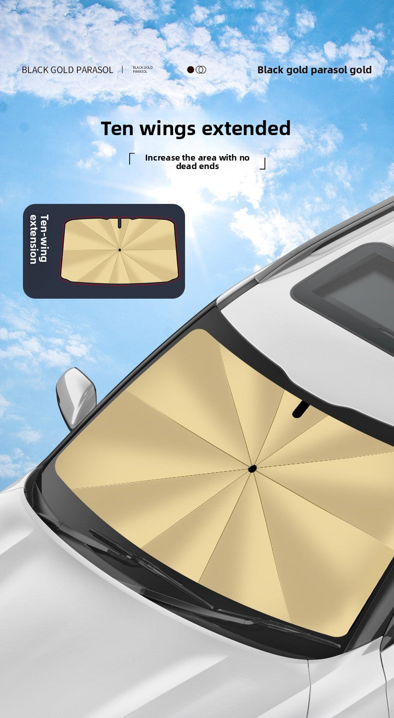 New Black Gold Car Sunshade Umbrella Front Windshield Titanium Sun Protection Heat Insulation Sunshade Car Sunshade Curtain Accessories