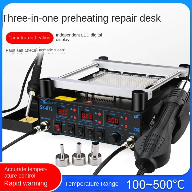SS-872 PCB infrared preheating table Heating table BGA repair table Hot air gun welding table 3-in-1 thermostatic electric chromite set