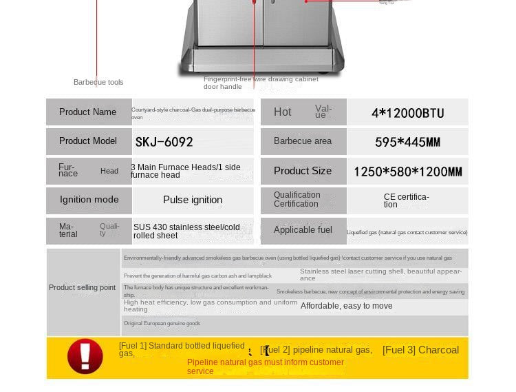 Stainless steel Gas 3+1 burner BBQ Grill WEMESUN SKJ-6092