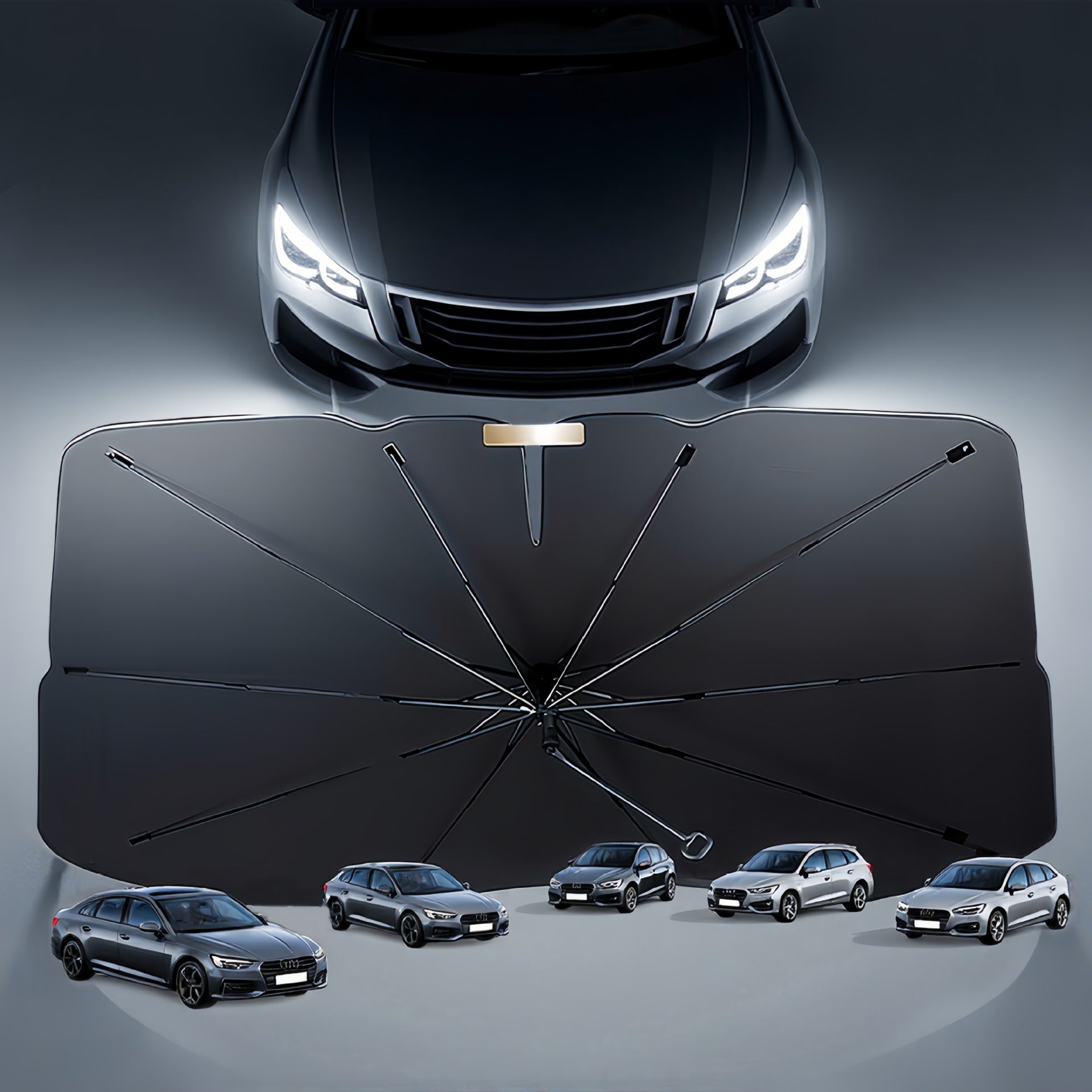 New Black Gold Car Sunshade Umbrella Front Windshield Titanium Sun Protection Heat Insulation Sunshade Car Sunshade Curtain Accessories