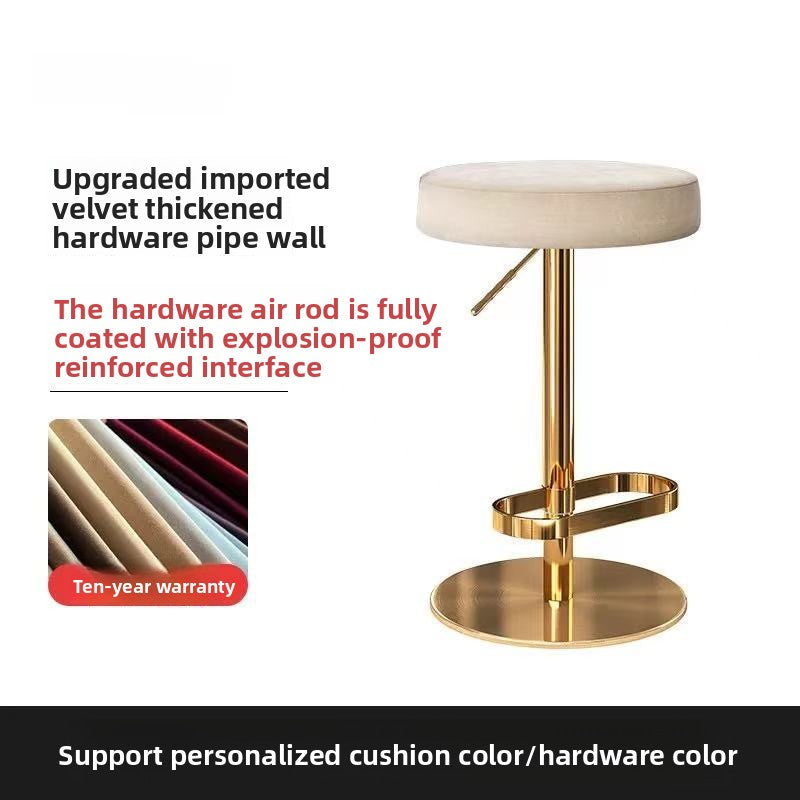 Light Luxury Metal High-End Bar Stool with Adjustable Height, Swivel Backrest, Suitable for Home and Bar Use, High-End Bar Stool Chair