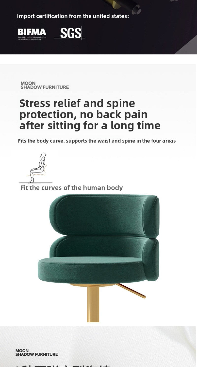 Light Luxury Metal High-End Bar Stool with Adjustable Height, Swivel Backrest, Suitable for Home and Bar Use, High-End Bar Stool Chair