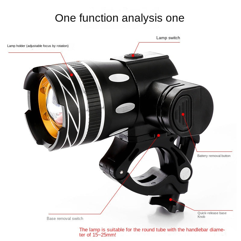 T6 Headlight Bicycle Light USB Rechargeable Headlight Night Warning Light Strong Light Flashlight Mountain Bike Cycling Fitting