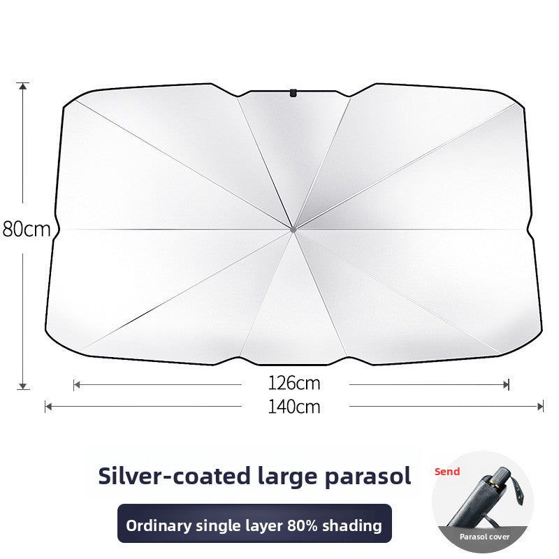 Car Titanium Silver Cloth Sunshade Umbrella Heat Insulation Sunshade Windshield Folding Telescopic Sunshade Umbrella for Car
