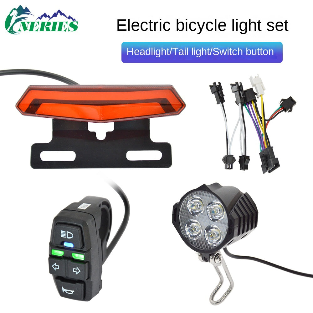 Electric Bicycle High Brightness Front Light Tail Light Brake Turn Signal Combination Five-Star Switch Button Scooter Modification Parts