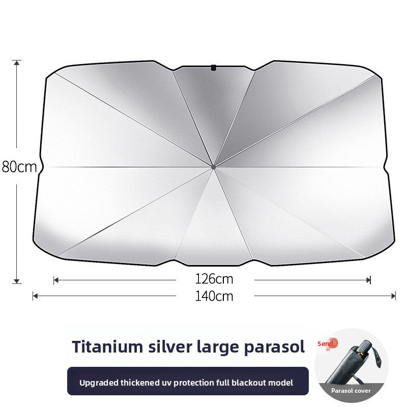 Car Titanium Silver Cloth Sunshade Umbrella Heat Insulation Sunshade Windshield Folding Telescopic Sunshade Umbrella for Car