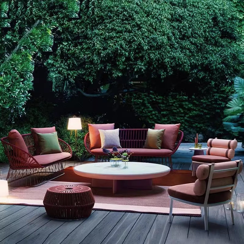 Nordic Rattan Sofa Outdoor Courtyard Villa Leisure Rattan Lounge Chair Waterproof Sunproof Hotel Homestay Furniture Set