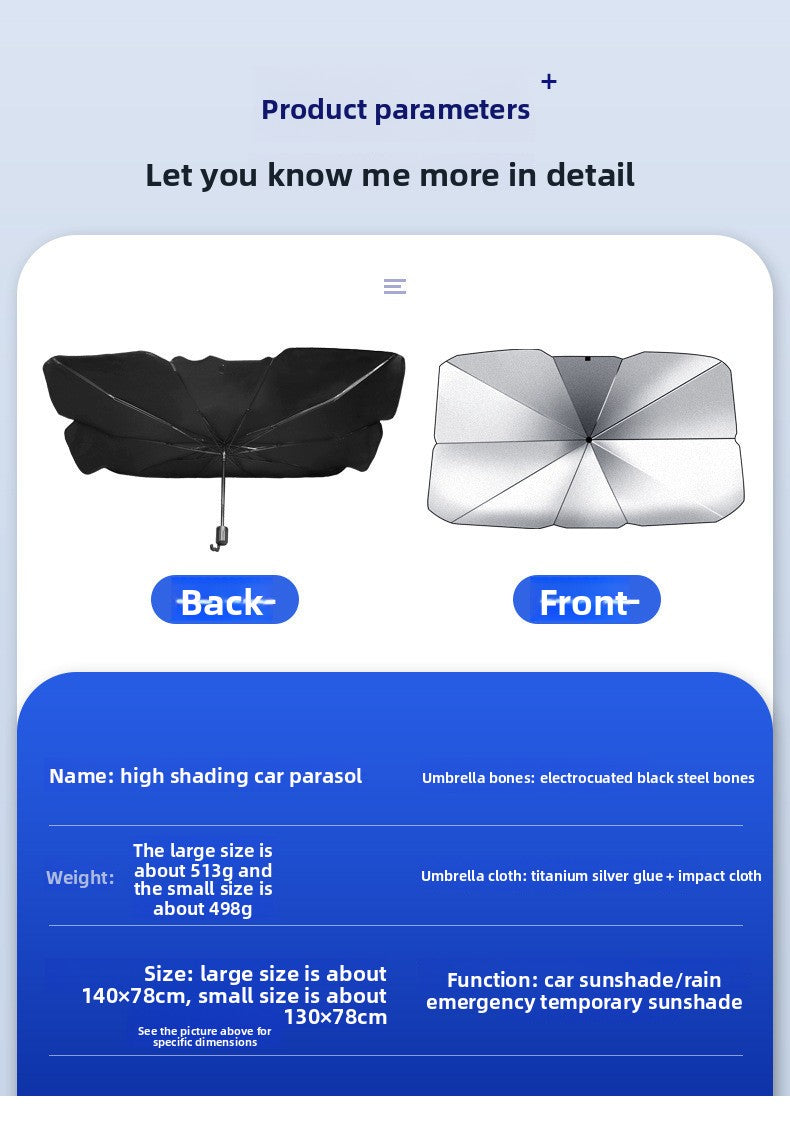 Car Titanium Silver Cloth Sunshade Umbrella Heat Insulation Sunshade Windshield Folding Telescopic Sunshade Umbrella for Car