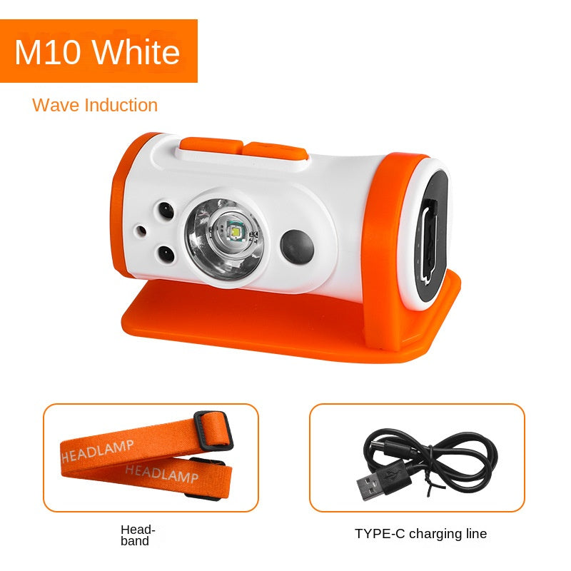 Smart Induction USB Charging Wave Induction Headlight Night Fishing Portable Head-Mounted Strong Light Night Running Outdoor Head Lamp