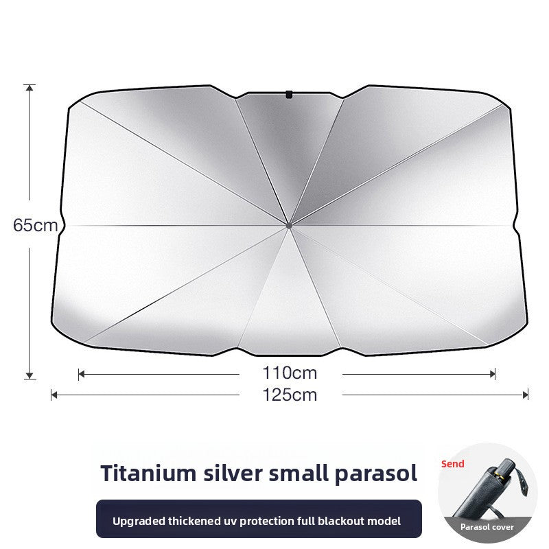Car Titanium Silver Cloth Sunshade Umbrella Heat Insulation Sunshade Windshield Folding Telescopic Sunshade Umbrella for Car