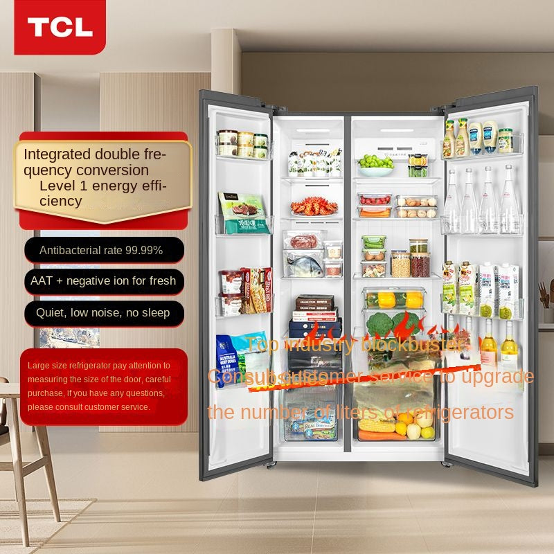 TCL Refrigerator 639 Liters Super Large Capacity Double-Door First-Class Energy Efficiency Double Cycle Air Cooling Frostless Integrated Double Frequency Conversion