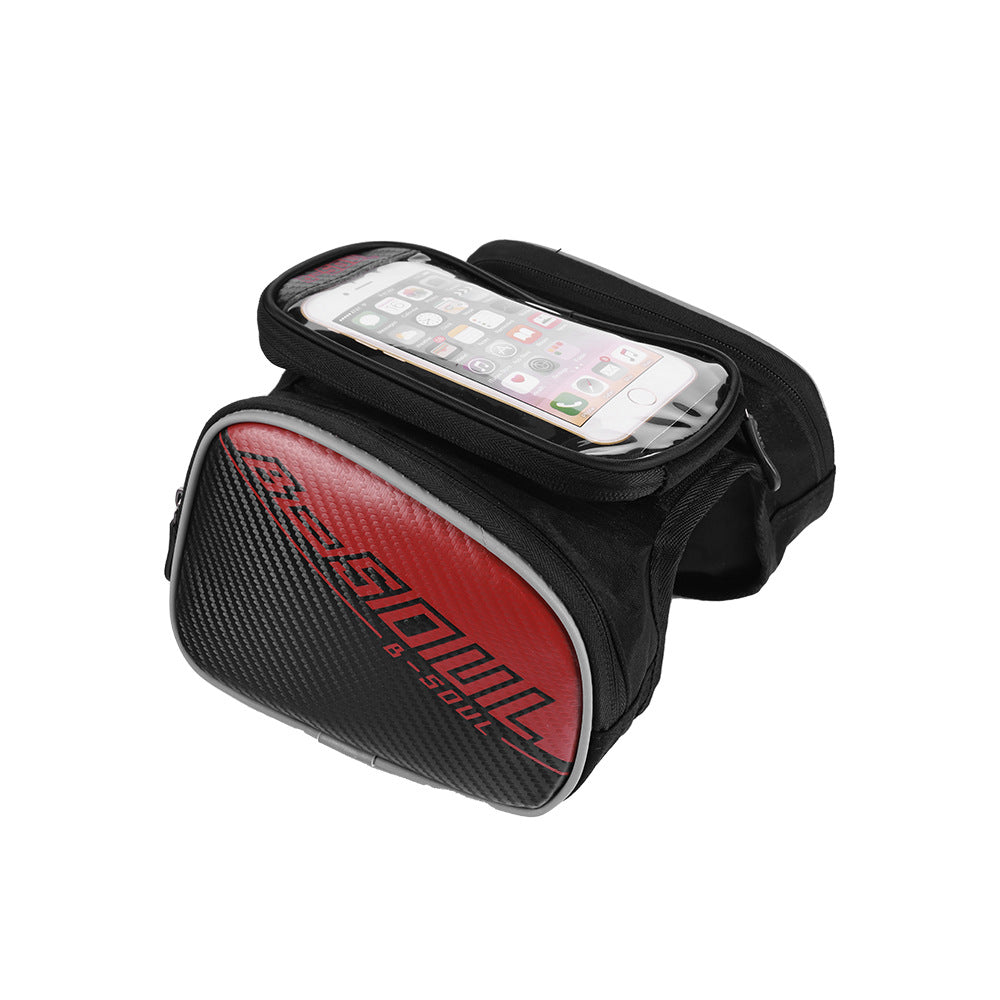 New B- soul Mountain Bike Leather Front Beam Bag Car Tube Bag Waterproof Mobile Phone Touch Screen Bag Cycling Fixture