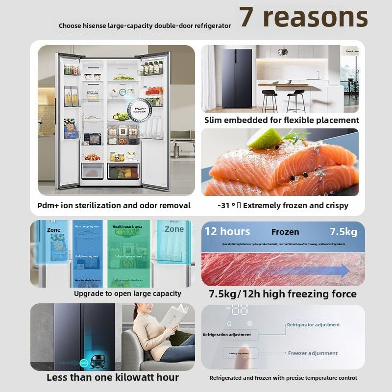 Hisense 550L Side-by-Side Large Capacity Frost-Free Inverter Energy-Saving Antibacterial Refrigerator