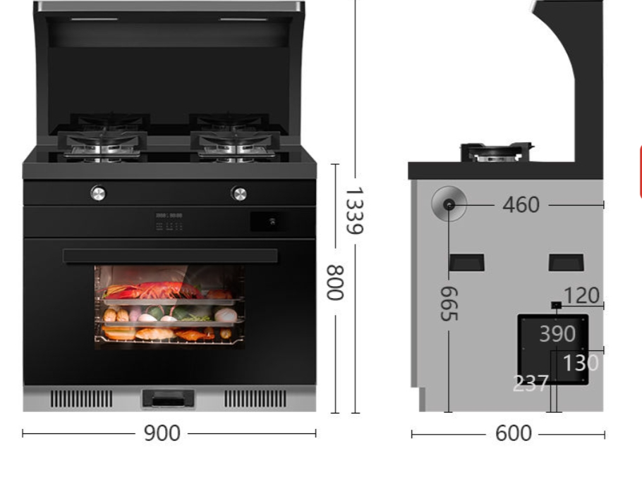 SAST T08 900mm Roast and Steam Oven cabinet integrated gas stove range hood