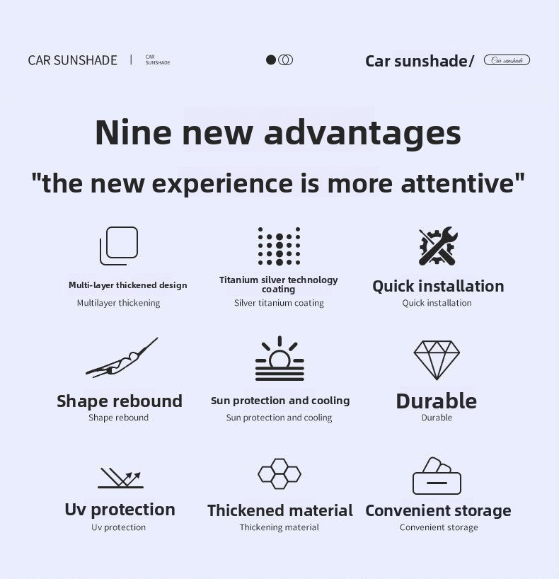 New Car Laser Sunshade Curtain Sun Protection Heat Insulation Front Windshield Titanium Silver Car Mirror Reflective Shade