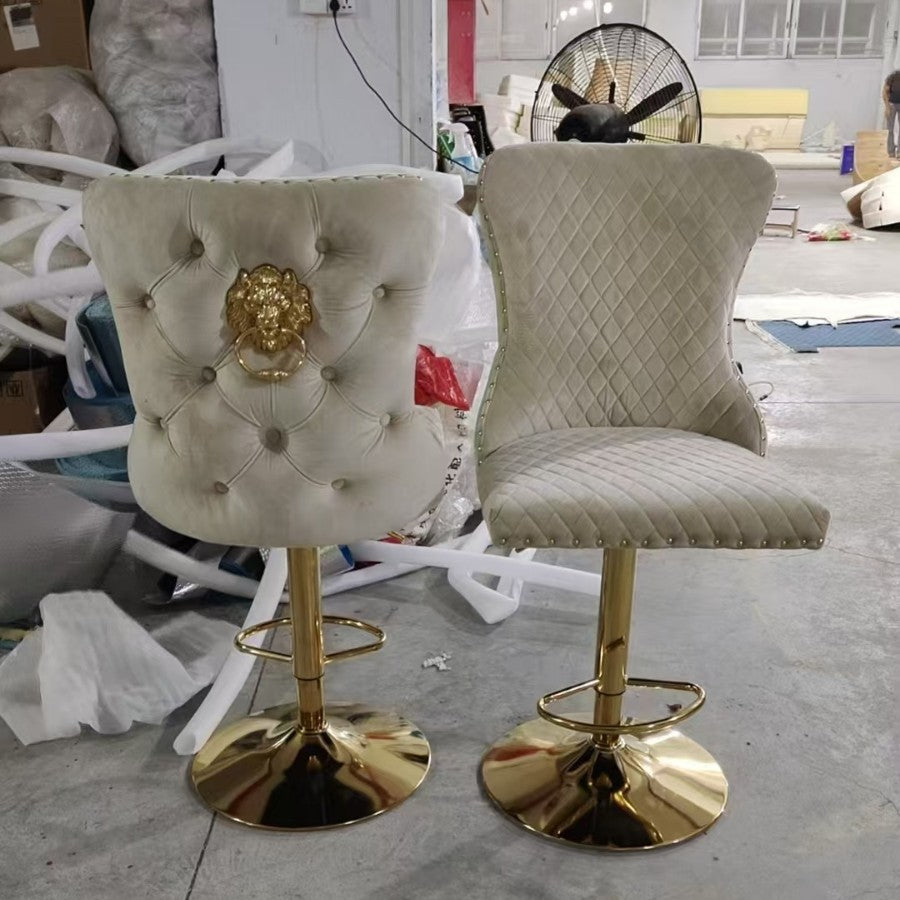 Light Luxury Metal High-End Bar Stool with Adjustable Height, Swivel Backrest, Suitable for Home and Bar Use, High-End Bar Stool Chair