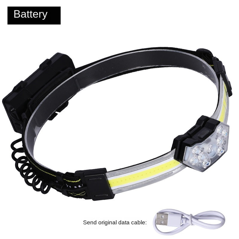 Outdoor Head Lamp Bicycle Riding Light Mountaineering Camping Fishing USB Headlamp Cob Far and near Light with Taillight