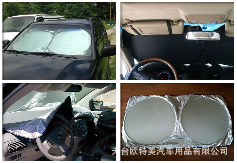 Car Sunshade Silver Coated Cloth Front Sunshade Double Circle Car Curtain Car Front Sunshade Sun Protection Front Sunshade