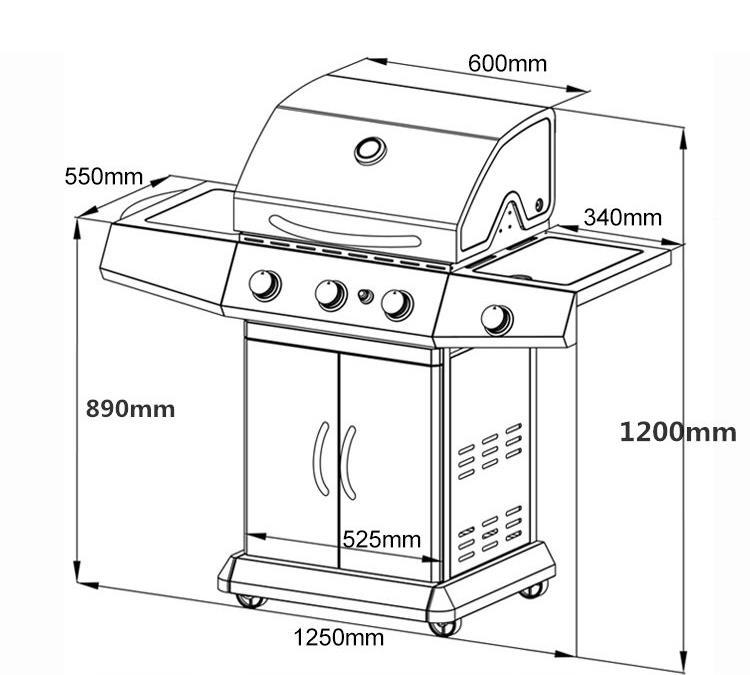 Stainless steel Gas 3+1 burner BBQ Grill WEMESUN SKJ-6092