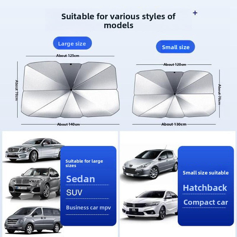 Car Titanium Silver Cloth Sunshade Umbrella Heat Insulation Sunshade Windshield Folding Telescopic Sunshade Umbrella for Car