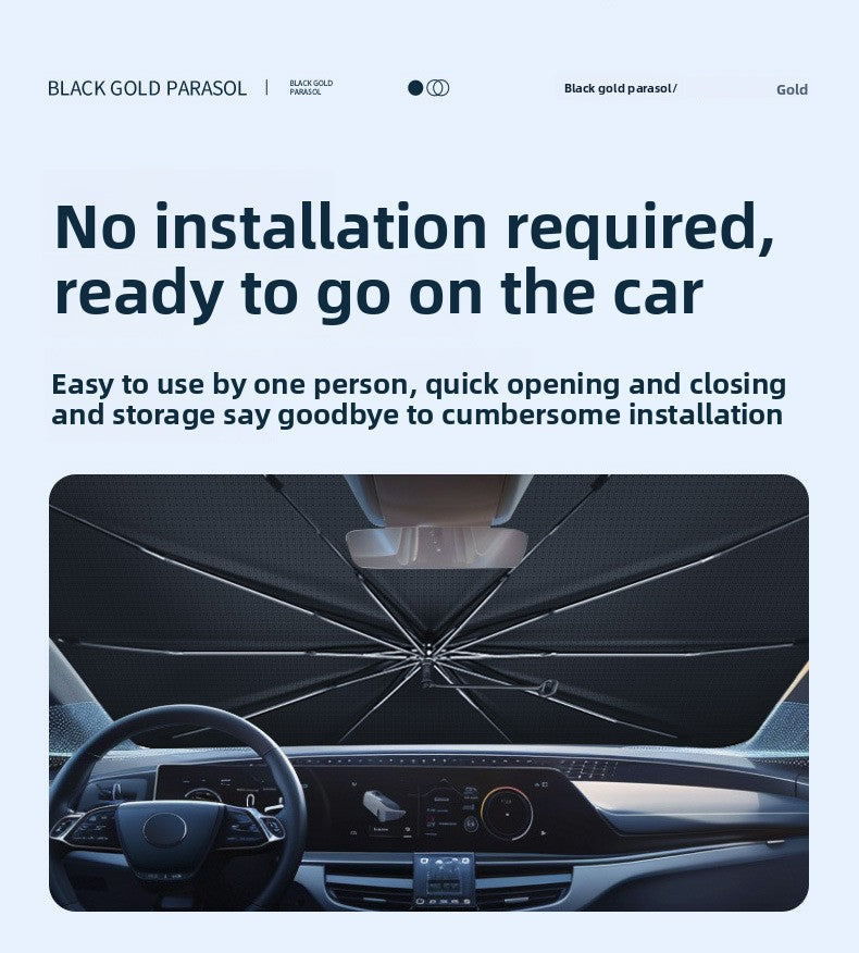 New Black Gold Car Sunshade Umbrella Front Windshield Titanium Sun Protection Heat Insulation Sunshade Car Sunshade Curtain Accessories