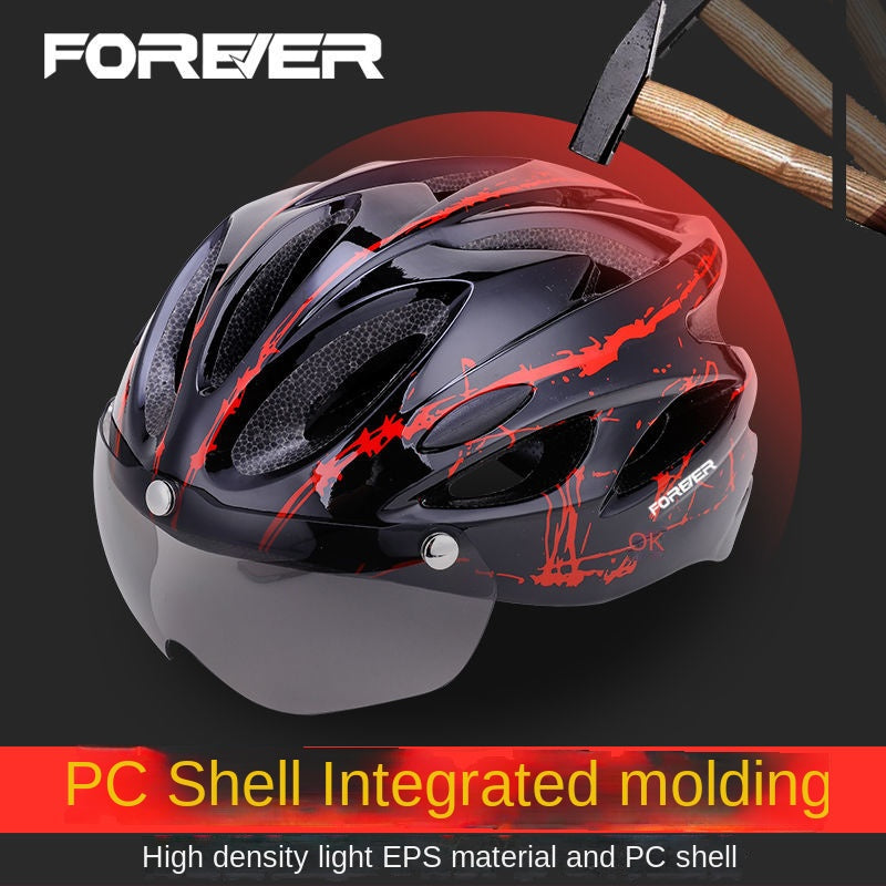 Permanent Riding Helmet Men's and Women's Mountain Bike Magnetic Suction Goggles Can Wear Myopia Glasses Bicycle Take-out Helmet