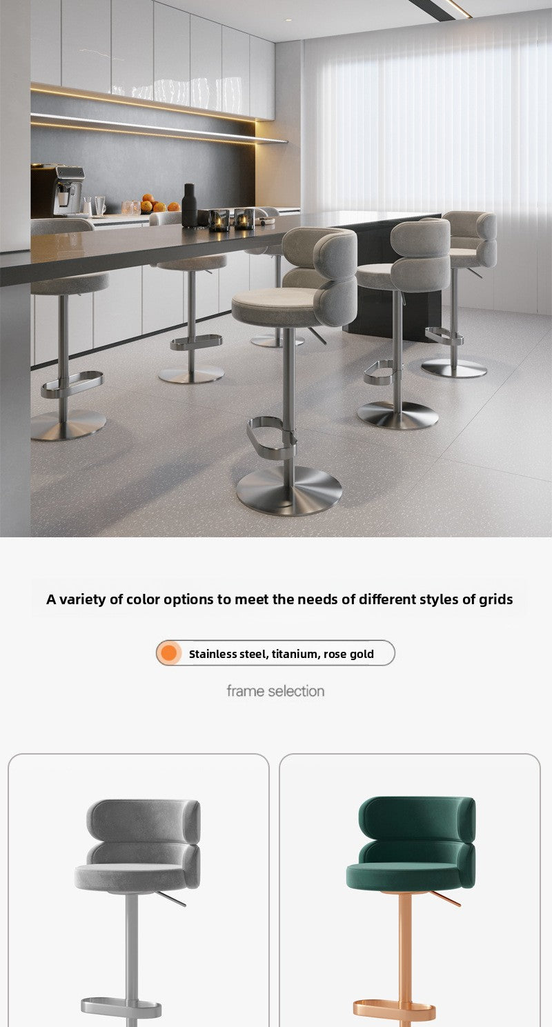 Light Luxury Metal High-End Bar Stool with Adjustable Height, Swivel Backrest, Suitable for Home and Bar Use, High-End Bar Stool Chair