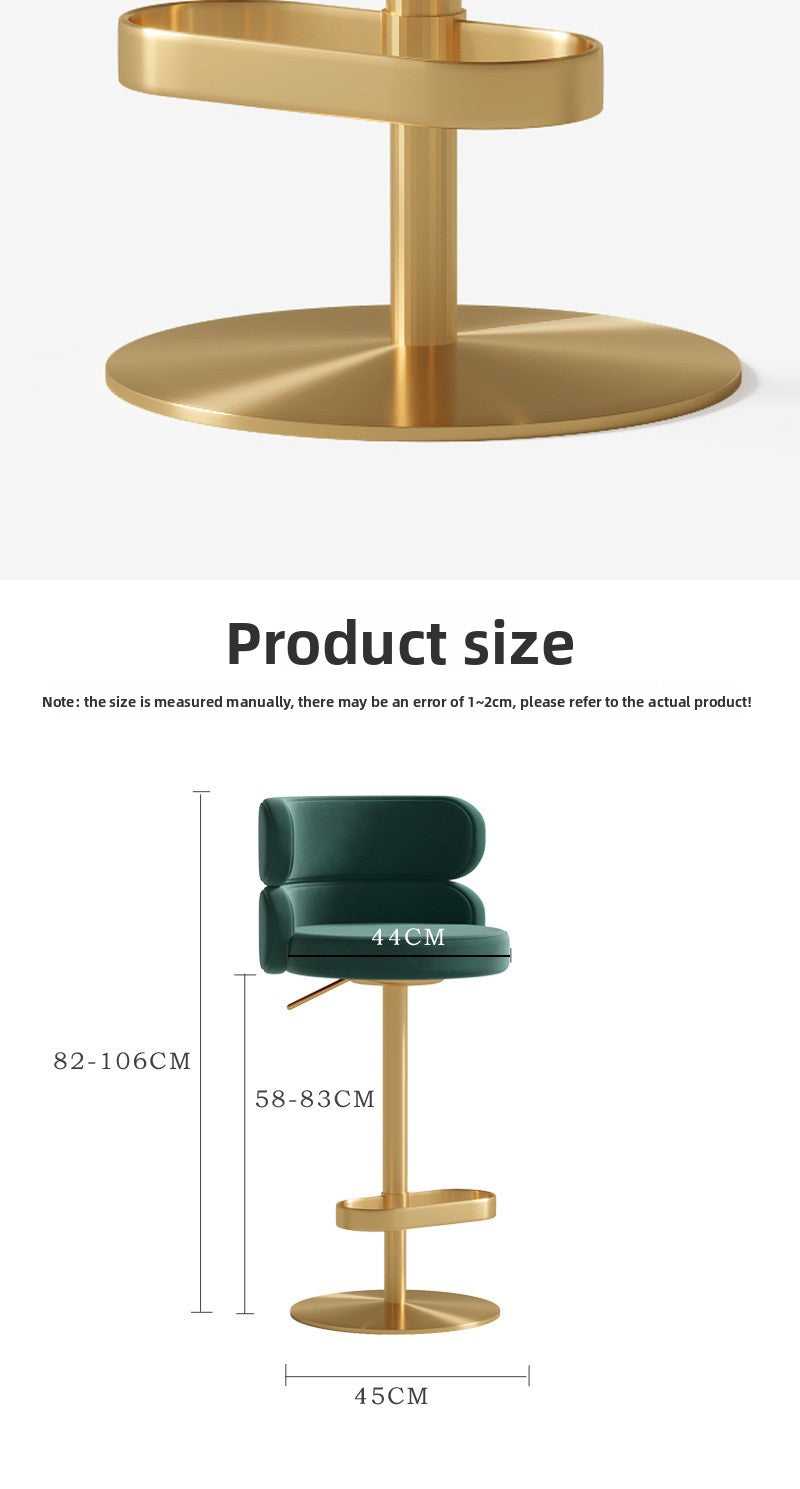 Light Luxury Metal High-End Bar Stool with Adjustable Height, Swivel Backrest, Suitable for Home and Bar Use, High-End Bar Stool Chair