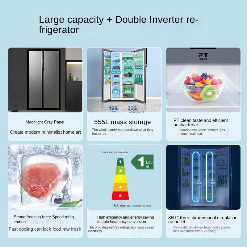 Midea 555L First-Class Energy Efficiency Dual Inverter Side-by-Side Energy-Saving Frost-Free Odor-Free Ultra-Thin Large Capacity Refrigerator