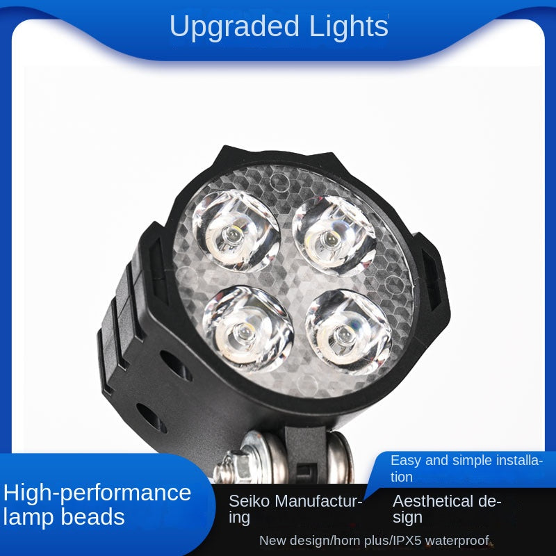 New Super Bright Electric Bicycle Driving Electric Scooter LED Headlight with Horn Front Light Wholesale