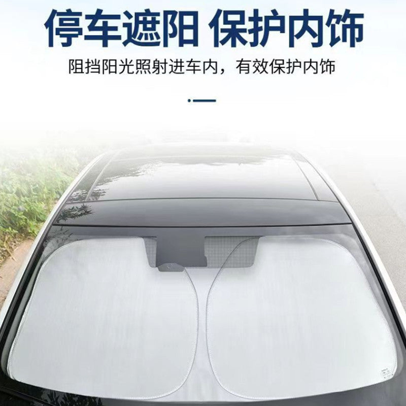 Summer Universal Sunshade Double Circle Car Sunshade Silver Coated Black Glue Sunshade Foldable Car Sun Protection Titanium Silver Cloth