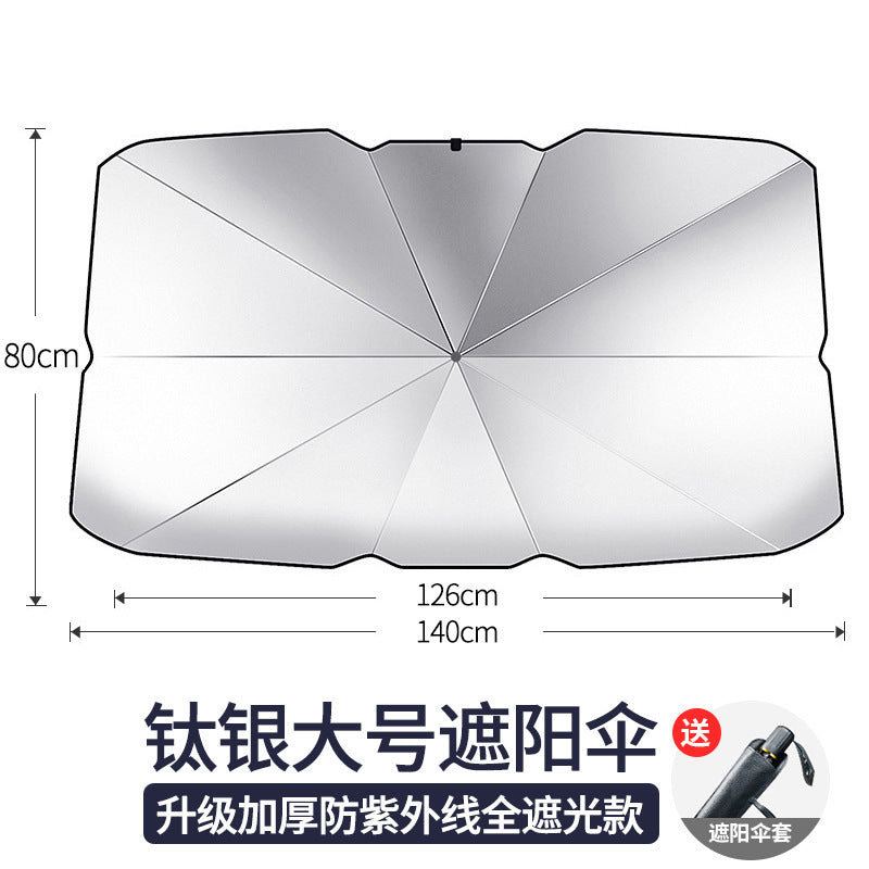 Car Titanium Silver Cloth Sunshade Umbrella Heat Insulation Sunshade Windshield Folding Telescopic Sunshade Umbrella for Car