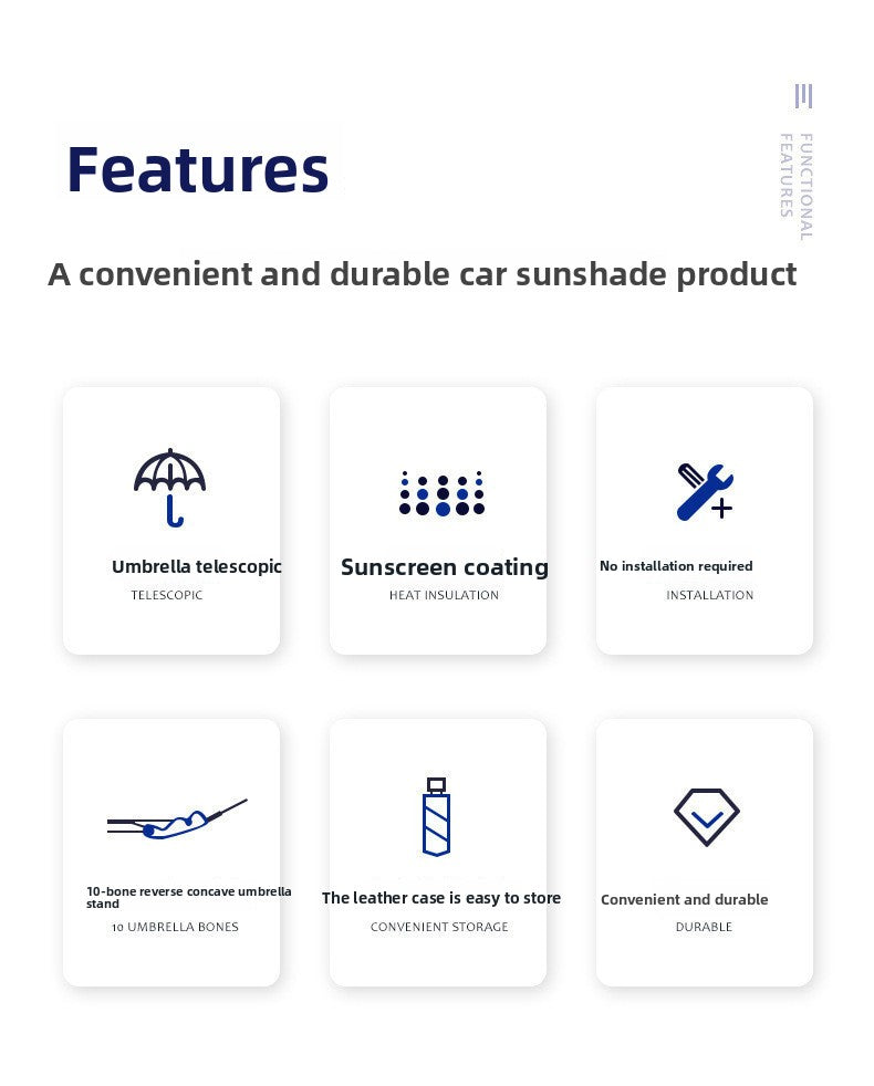 Car Titanium Silver Cloth Sunshade Umbrella Heat Insulation Sunshade Windshield Folding Telescopic Sunshade Umbrella for Car