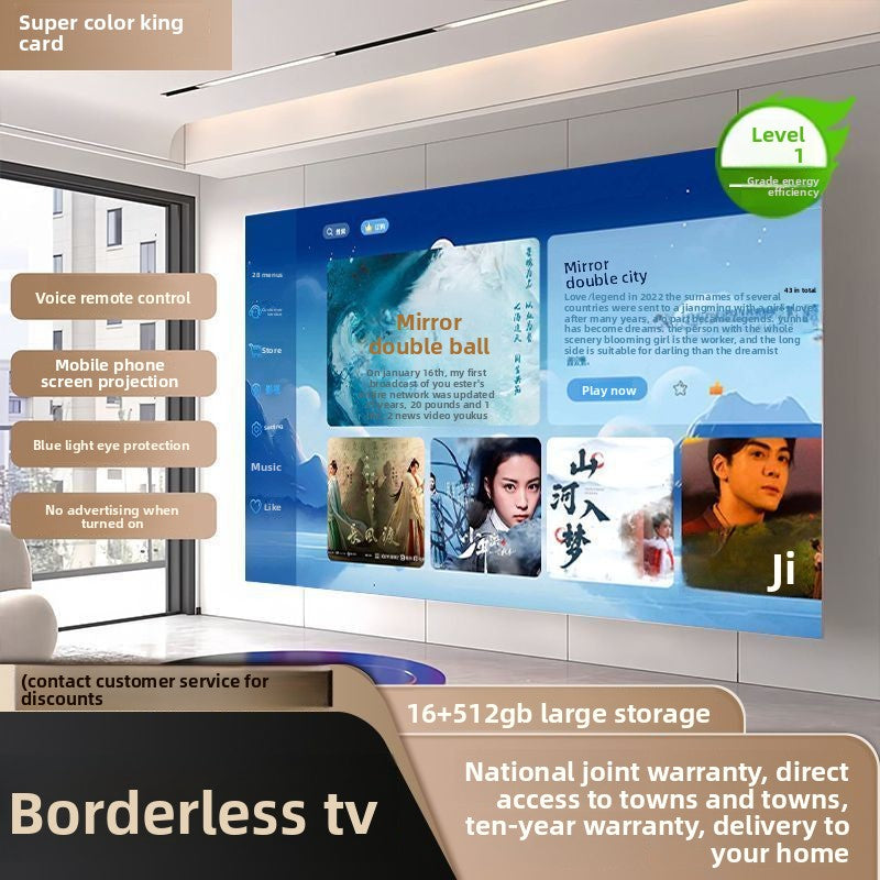 Large Screen Borderless Full Screen Ace 100inch Voice Control TV Ultra Clear Eye Protection Wall Mount 85/75/65/ 55inch