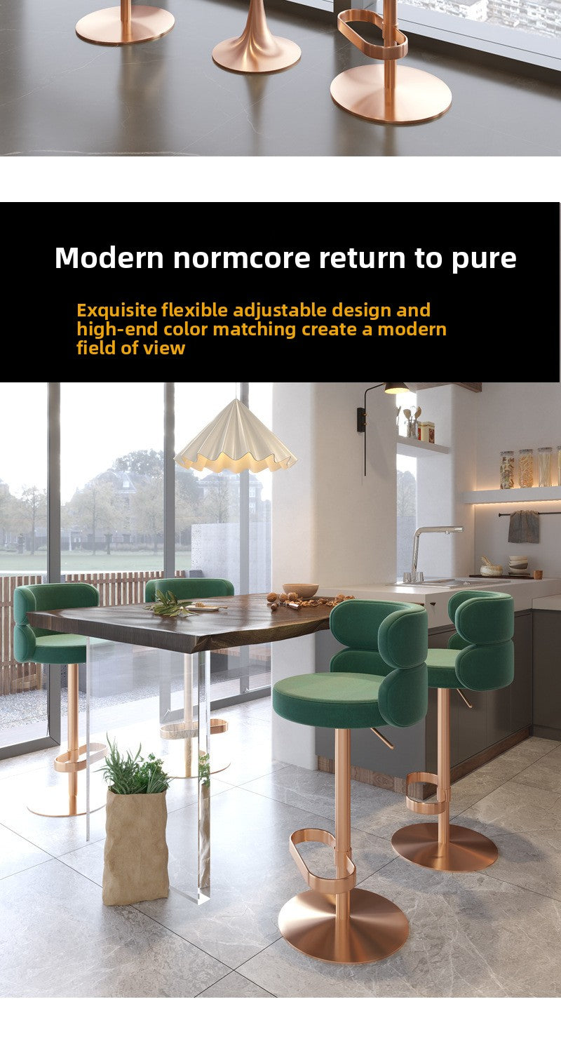 Light Luxury Metal High-End Bar Stool with Adjustable Height, Swivel Backrest, Suitable for Home and Bar Use, High-End Bar Stool Chair