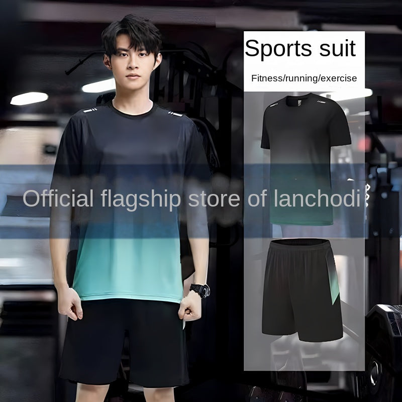 Sports Suit Men and Women Summer Silk Ice Quick-DryingTT-shirt Short Sleeve Basketball Training Fitness Clothes Morning Run Running Suit Equipment