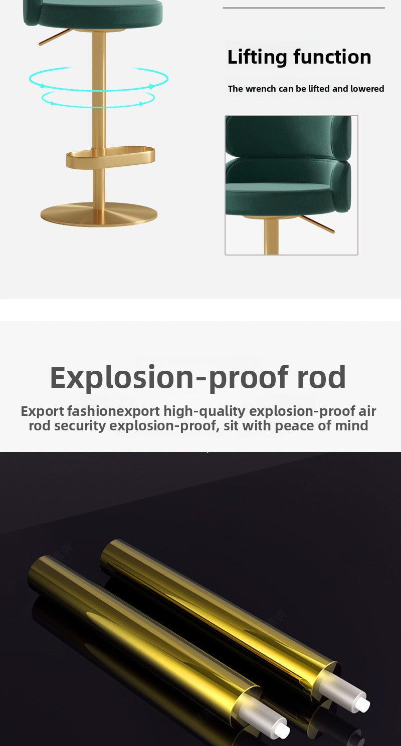 Light Luxury Metal High-End Bar Stool with Adjustable Height, Swivel Backrest, Suitable for Home and Bar Use, High-End Bar Stool Chair